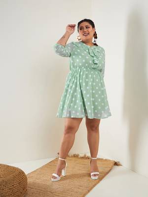 Sea Green Polka Dot Fit & Flare Ruffle Dress 4
