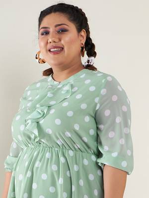 Sea Green Polka Dot Fit & Flare Ruffle Dress 5