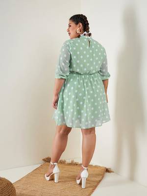 Sea Green Polka Dot Fit & Flare Ruffle Dress 6