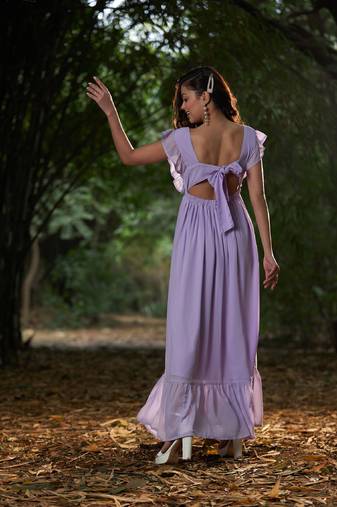 Lavender Square Neck Frill Hem Maxi Dress