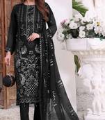 Black color embroideried faux georgette semi stitched salwar suit