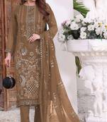 Dark chiku color embroideried faux georgette semi stitched salwar suit
