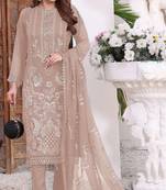 Peach color embroideried faux georgette semi stitched salwar suit