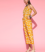 mustard color polyester styles floral basic jumpsuit