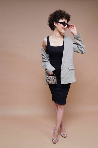 Black Rib Square Neck Midi Dress