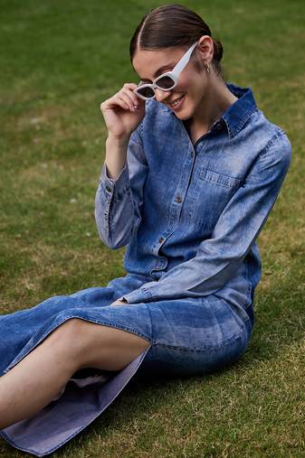Blue Acid Wash Tencel Maxi Shirt Dress