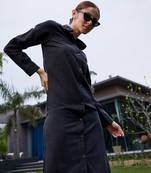Black Acid Wash Tencel Maxi Shirt Dress