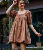 Brown Washed Tiered Dress