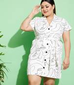 White Face Print Twill Belted Blazer Dress