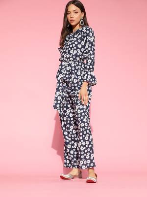 navy blue color polyester styles floral basic jumpsuit 3