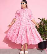 Neon Pink Check Midi Dress