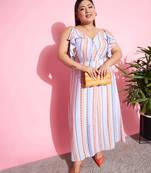 Multi Stripes Front Slit Maxi Dress