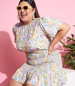 Green Floral Smocked Short Dress