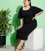 Black Butterfly Sleeve Bodycon Ankle Dress