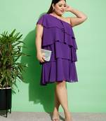Purple One Shoulder Frill Dress