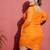 Orange Mesh Ruched Bodycon Dress