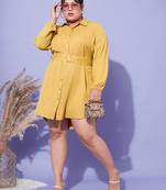 Mustard Front Open Button Shirt Dress