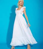 White Square Neck Frill Hem Maxi Dress