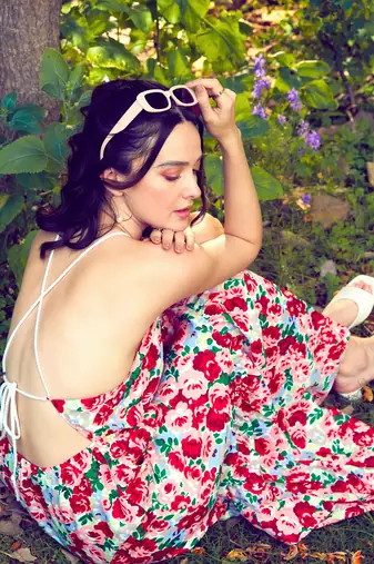 Red Floral Backless Maxi Dress