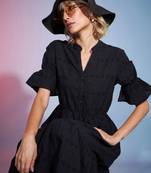 Black Schiffli Tiered Midi Dress