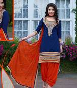 Exclusive Latest Designer Blue And Orange Patiyala Suits