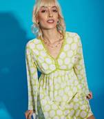 Green Polka Dot Flared Sleeve Skater Dress