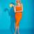 Orange Tulle Ruched Midi Dress