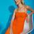 Orange Tulle Ruched Midi Dress
