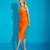 Orange Tulle Ruched Midi Dress