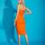Orange Tulle Ruched Midi Dress