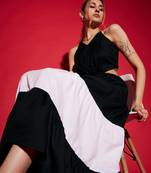 Black & White Colour Block Tiered Maxi Dress
