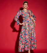 Multi Floral Waist Cut-Out Maxi Dress