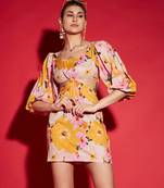 Yellow Floral Side Cut Out Mini Dress