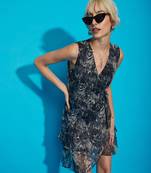 Grey Snake Printed Layered Hem Skater Dress