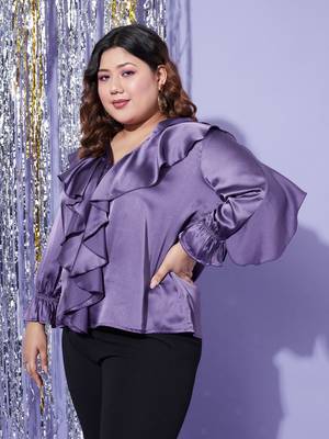 Purple Satin Cascading Ruffle Blouse 3