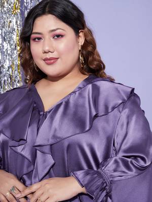 Purple Satin Cascading Ruffle Blouse 4