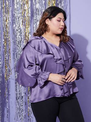 Purple Satin Cascading Ruffle Blouse 5
