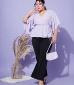 Lavender Short Frill Sleeves Wrap Top