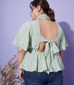 Green Floral Back Tie-up Top