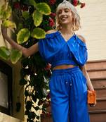 Royal Blue Strappy V-Neck Tie Back Crop Top