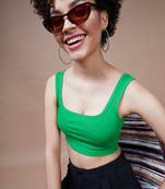 Green Rib Square Neck Cropped Tank Top