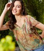 Green Jungle Print Sweetheart Neck Top