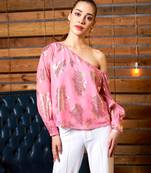 Pink Jacquard One Shoulder Top