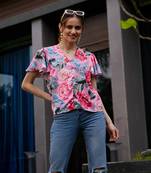 Rose Floral Front Open Regular Top
