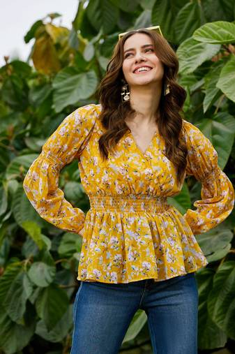 Yellow Floral Peplum Top