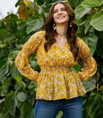 Yellow Floral Peplum Top