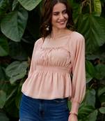 Nude Ruched Peplum Top