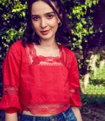 Red Schiffli Square Neck Crop Top