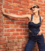 Navy Denim Premium Cropped Bustier Top