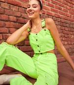 Neon Green Denim Cropped Bustier Top